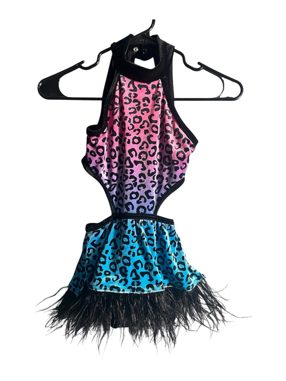 Weissman Whatever I want Dance Costume/Cheetah print with Feather Hem Skirt